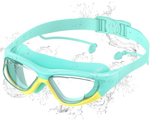 Ambiende dykglasögon för barn, imskydd med UV-skydd, snabb justering, mjuk silikon, HD-klarsikt, unisex simglasögon barn för 6–14 år, grön-gul