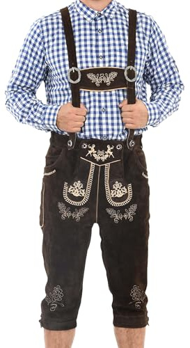 ALESSANDRO SALVARINI Herren Trachten Lederhose (46-60) - mit Stickerei und Hosenträgern - AS452