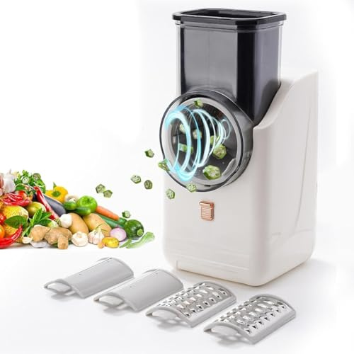 Rallador eléctrico para queso y cortador de verduras 3 en 1 con 6 cuchillas intercambiables