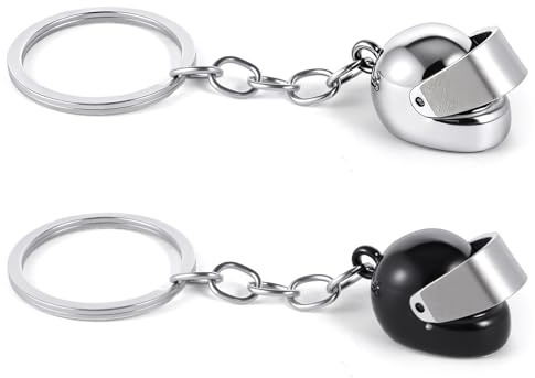 Nogeqi Lot de 2 porte-clés de moto 3D - Mini casque de moto - Cadeaux pour motocyclistes - Porte-clés de voiture - Pendentif décoratif - Accessoire d'anniversaire de Noël