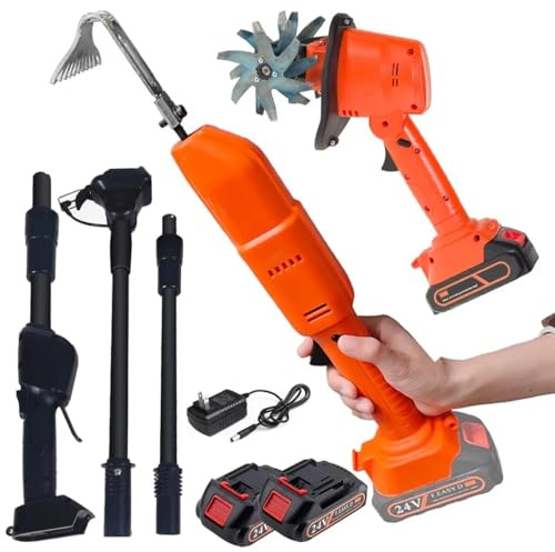 Cordless Electric Garden Tiller - Handheld Weeding Machine & Soil Cultivator with Batteries for Efficient Grass Cutting and Weeding