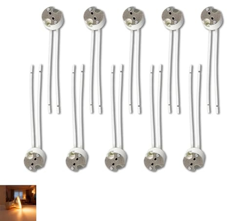 10 Pezzi Portalampada GU5.3 MR16, Presa con Cavo Silicone 15cm 12V-250V 2A max 100W, Attacco in Ceramica Compatibile con GU5.3 GU4 G4 G6.35 GY6.35, Presa Porta Lampade per Faretti LED Alogene Interni