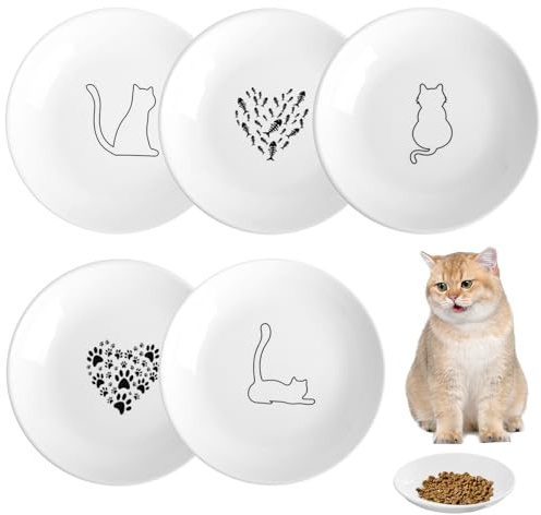 5 Stück Katzennapf Flach Keramik Futternapf Katze Katzennapfe Keramik, 15x2,5 cm Flacher Katzennäpfe, Fressnapf Katze, Katzen Futternapf, Futterschale Keramiknapf Katzenfressnapf