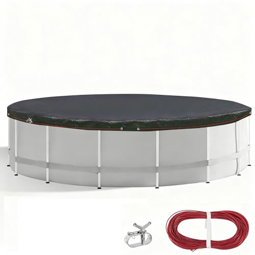 Poolabdeckung Rund für 280-340 cm Pools, Planenmaß Ø 360 cm, Schwarz, Sommer & Winter Poolplane, 100g/m² PE Zweifach Beschichtete Abdeckung mit Kordelzug, Abdeckplane Pool mit UV-Schutz