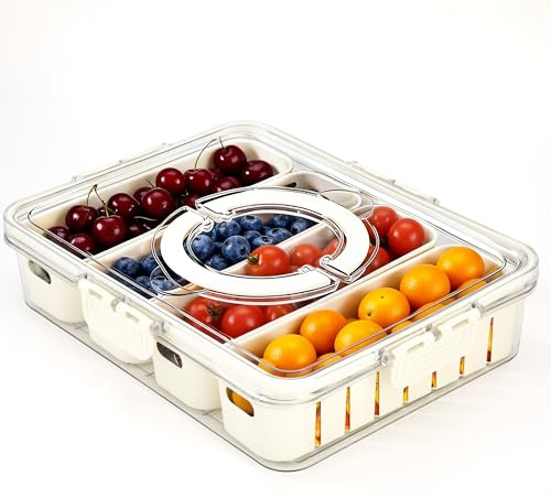 Songella Contenedores portátiles de Almacenamiento de Frutas para Nevera 4 Compartimentos para Alimentos Verduras Conservación caja Transparente de Cocina (L)