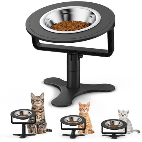 Katzennapf Erhöht 15° Gekippte Futterstation mit Edelstahl Futternapf Katze,Katzennapf mit 3 Höhen,Einstellbar auf 6,1 cm,10,2 cm und 15,2 cm Rutschfeste Silikonbasis für Katzen und Kleine Hunde