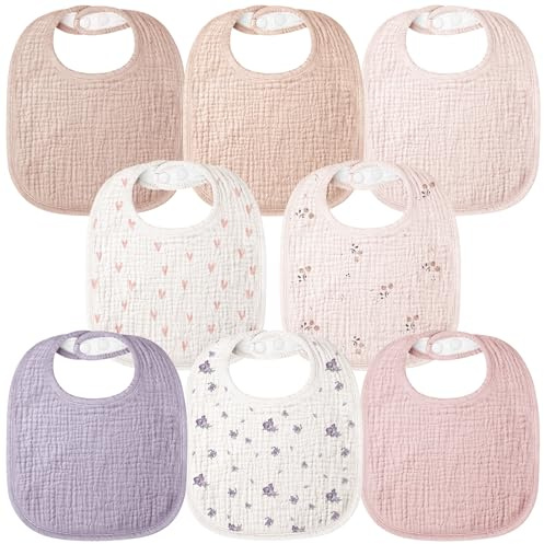 Bearmoss Lätzchen Baby Musselin Sabberlätzchen für Babys, 100% Baumwolle Quadratische Halstuch Baby Verstellbare Babylätzchen Weiche Sabberlätzchen für Junge und Mädchen,8 Stück