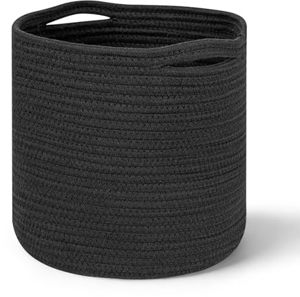 LUPATDY Cesto portabiancheria intrecciato con manici, cesto portabiancheria fatto a mano, cesto portaoggetti per coperte, giocattoli, peluche, vestiti, nero