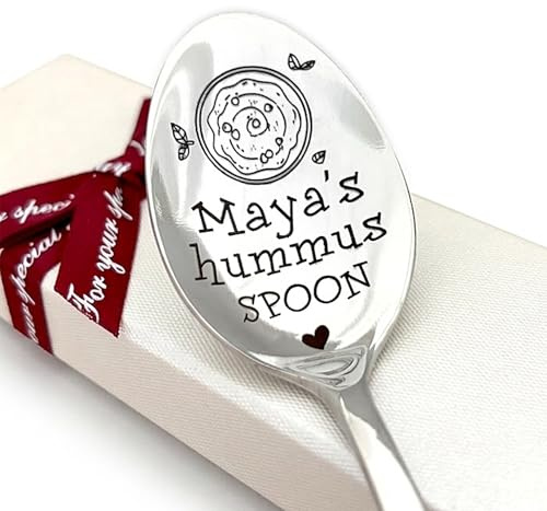 Personalisierter Hummus Löffel mit Gravur - Dessertlöffel aus Edelstahl mit Namen - Einzigartige Geschenkidee für Veganer & Foodies, gesundes Geschenk für Frauen & Männer, Dip Löffel