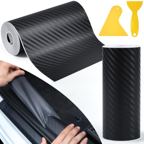 MUFANSU 2 Rollen Carbon Folie Auto 10cm x 5m Lackschutzfolie Selbstklebend Kratzfest 3D Lackschutzfolie Schwarz für Einstiegsleisten Schutz Türkanten und Ladekante für SUV Motorrad Inkl. 2 Schaber