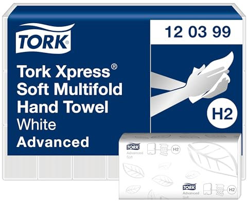 Tork Xpress große Multifold-Handtücher Weiß H2, Advanced-Qualität, 2-lagig, saugfähig, 21 × 136 Tücher, 120399