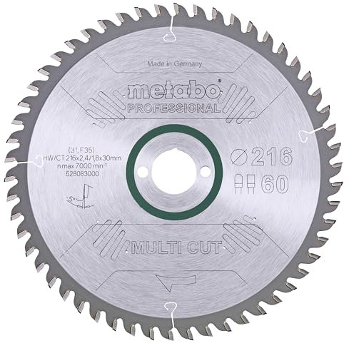 Metabo 628083000 628083000-Hoja de Sierra Metal Duro HW/CT Precision Cut 216 x 30 mm Dientes 83 FZ/TZ, 216x30