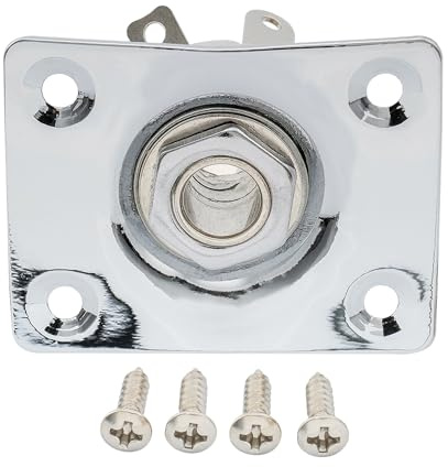 Musiclily 6,35mm Rechteckig Gitarren Klinkenbuchse 1/4 Zoll Guitar Output Input Jack Socket Plate Buchsenplatte für Les Paul Tele Style E-Gitarre, Chrom | 1/4 Zoll, für LP Tele Style E-Gitarre