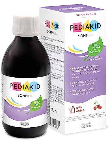PEDIAKID - Sirop Sommeil - Complément alimentaire favorisant l’endormissement - Réduit les réveils nocturnes - Formule exclusive au Sirop d'Agave Lavande & Marjolaine- Goût Cerise - Dès 4 mois -250 ml