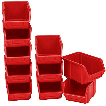 10 stapelbox stapellådor siktförvaringslådor plast PP 240 x 155 x 125 st. 2 röd