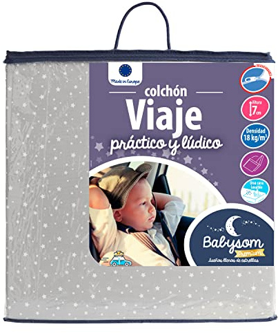 Babysom - Colchón Cuna de Viaje Plegable - 60x120 cm | Altura 7 cm | 100% Algodón | Antiácaros | Desenfundable | Garantía 10 años