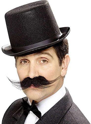 Smiffy'S 11925 Bigote De Investigador De Cuentos De La Antigua Inglaterra, Tupido, Autoadhesivo, Negro, Tamaño Único