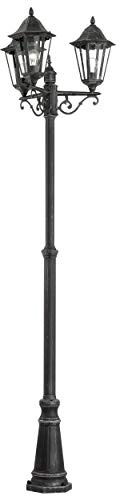 EGLO Außen-Stehlampe Navedo, 3 flammige Außenleuchte | Stehleuchte aus Aluguss und Glas, Farbe: Schwarz, silber-patina, Fassung: E27, H: 220 cm, IP44