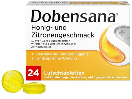 Dobensana Honig und Zitrone Lutschtabletten 1,2mg/0,6mg – Halstabletten zur Schmerzlinderung bei leichten Halsschmerzen & Schluckbeschwerden – 1 x 24 Tabletten