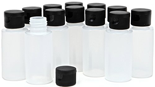 Vivaplex, 12, Clear, 2 oz, Plastic Squeeze Bottles, with Black Flip Top Caps