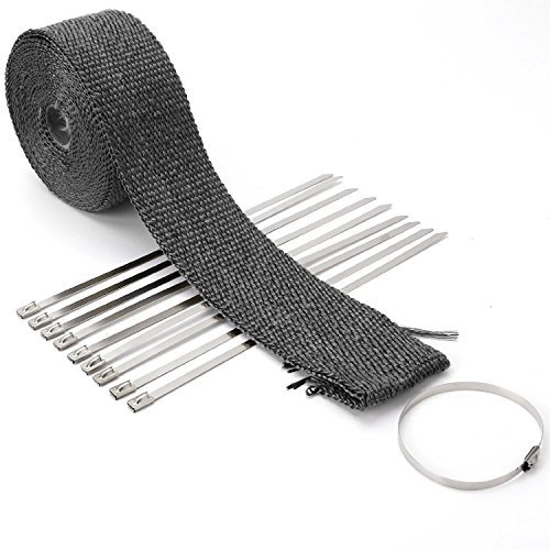 Lance Home Ruban Isolant Thermique Céramique Echappement Moto VTT Tracteur Tondeuses Fibre Verre 5M + Colliers pour Tuyeau Manifold Noir