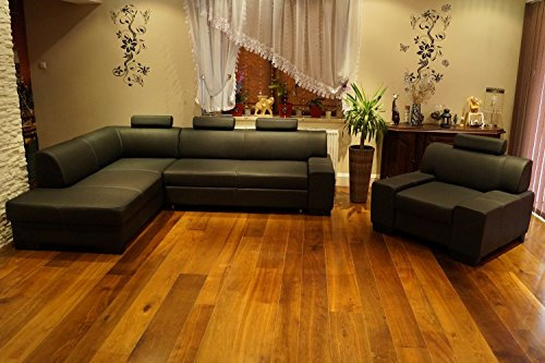 Quattro Meble Echtleder Ecksofa London I 3z 200 x 260cm mit Sessel Ledermöbel Sofa Couch mit Bettfunktion, Bettkasten und Kopfstützen Schwarz Echt Leder Eck Couch große Farbauswahl