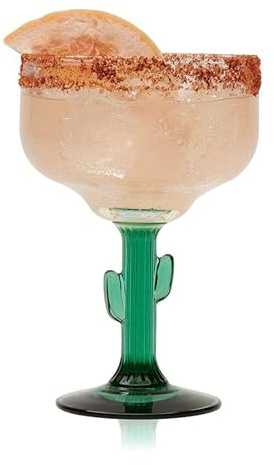 Libbey Cactus Margarita Glasses, 16 oz Crystal Margarita Glassware with Green Stem, Set of 4