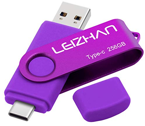 LEIZHAN USB Stick Type C Memory Stick 256GB Flash Drive OTG(On The Go) 2 in 1 USB C Speicherstic for Type-C Smart Phone and MacBook (256GB, Lila)