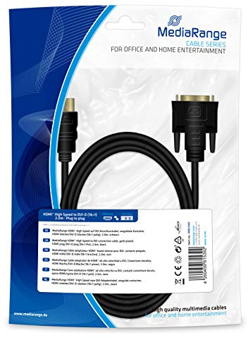 MediaRange - Cable de conexión HDMITM a DVI (contactos Dorados, Conector HDMI Macho a Conector DVI-D Macho (18 + 1 Pines, 2 m), Color Negro