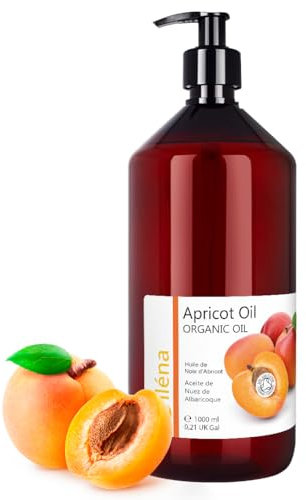 Oïléna Huile de Noyau d'Abricot Organique Pressée à Froid Huile de Massage Huile Démaquillante BIO Huile Vegetale Hydratante Visage, Corps, Cheveux 1000 ml