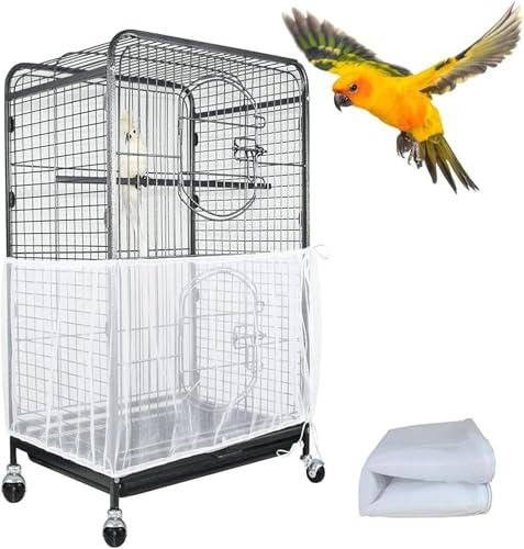 ASOCEA Verstellbares Abdeckung Verstellbare Schutznetz Weiß 300 * 40cm | Soft nylon mesh skirt, fits round or square cages, catches seeds and feathers, keeps floor clean, easy to install and adjust