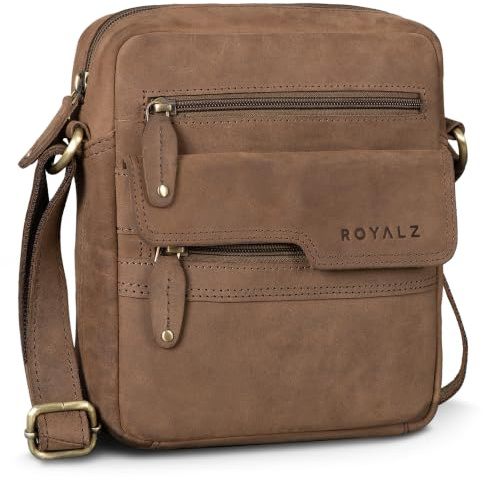 ROYALZ Oregon Leder Umhängetasche Herren Klein – Kompakte Echtleder Herrentasche Vintage, Kleine Schultertasche Herren, Crossbody Bag Leder, Messenger Bag Männer;Farbe:Montana Braun