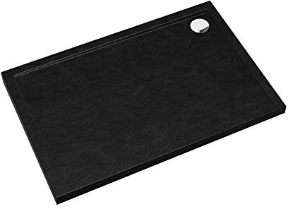 Sellon24® Duschtasse Schwarz Stein Quadrat Rechteck Viertelkreis Duschwanne Black Stone Stein-Effekt (90x100x4,5)