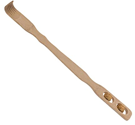 Rückenkratzer mit Massagerollen Bambus Kratzhilfe 46 cm Kratzhand Rücken Kratzer Rückenmassage