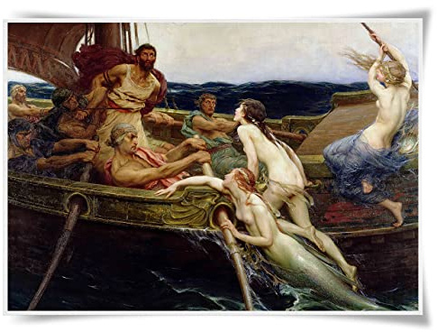 Nice Captain Poster di mitologia greca A3 con stampe a tema antiche divinità greche da parete, decorazione per la casa (Ulisse e le sirene)