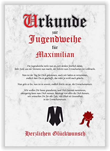 personalisierte Geschenkidee Urkunde Karte zur Jugendweihe Glückwunsch A4 Papier Pergament Gedicht Erwachsen Party Deko Geschenk