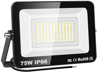 PICAA 1X 75W LED-Außenstrahler, 7500LM LED Strahler Außen 6000K Kaltweiß | Scheiwerfer, IP65 Wasserfest Fluter für Hinterhof, Auffahrt, Türen, Garage, Flur, Garten