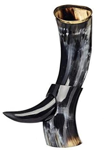 Corne à boire Viking avec support - Chope à bière médiévale africaine - Cadeau de mariage pour homme et femme - Finition naturelle - Style rustique vintage - Décoration d'intérieur