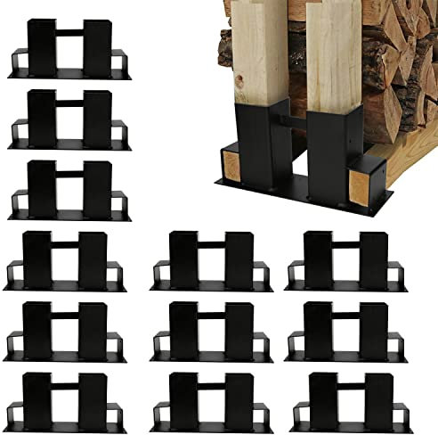 Vigevee Holzstapelhilfe, 12 Stück Holzlager Verstellbarer Lagerregal Holzstapelhalter, Stabile Brennholz Stapelhilfe aus Feuerverzinkt, Verstellbar auf Länge, Kaminholz für innen und außen