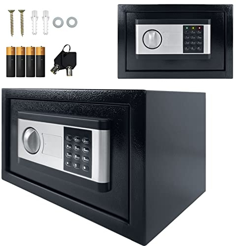 VA-Cerulean 22L Tresor, Klein MöBeltresor mit Zahlenschloss und 2 Notschlüssel,Eisenstahl Wandtresor,Wasserdichte Elektronischer Sicherheitsbox für Aufbewahrung Bargeld Schmuck Wertsachen