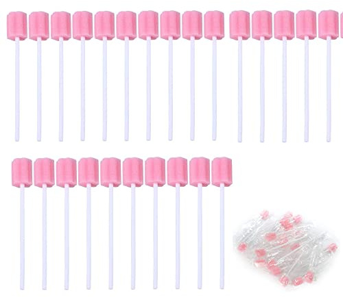Einweg Mundpflege Schwamm,100 Stück ETragbare Mundschwamm Einweg,Cotton Sponge Mundpflege Mundhygieneschwamm,Mundpflegestäbchen für Reinigung Zahnkliniken(Rosa)
