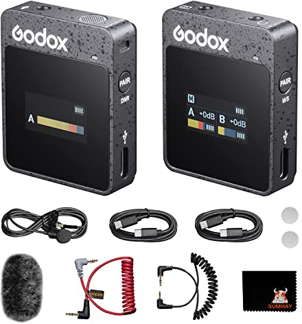 GODOX Movelink II M1 Microfono Lavalier Nero (1 TX + 1 RX), Portata 328 Piedi, Eliminazione Rumore, Portatile Compatto, Batteria 8 Ore, per Android, PC, Fotocamera, Streaming Live, Registrazione Vlog