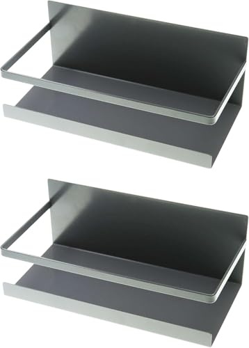 Luchs – 2er Set Magnetisches Regal für Kühlschrank aus Edelstahl, Hängeregal, Küchenregal, Gewürzregal, Kühlschrank Regal, Organizer inkl. 4 Haken (Anthrazit)