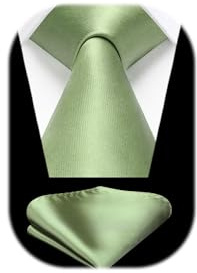 HISDERN Krawatten für Herren Salbei Grün Krawatte und Einstecktuch Set Klassische Seidenkrawatte für Bräutigam Hochzeit Party Business