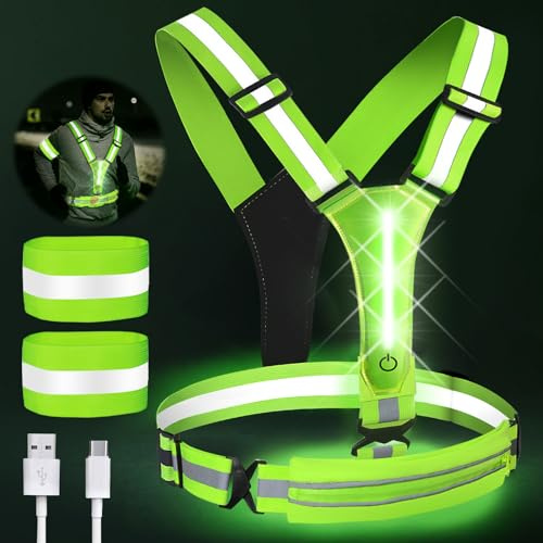 Sylanda Chaleco reflectante LED, con iluminación LED y 2 bandas reflectantes, para correr, elástico, ajustable, chaleco reflectante para bicicleta, para correr, senderismo o ciclismo por la noche