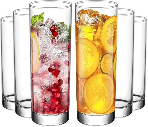 LAV Vasos Highball Juego de 6, 360ml SIN PLOMO Vasos Altos de Vidrio Vasos de Agua Copa de Coctel, Vasos de Cóctel, Vasos Zumo Tall Glasses Vasos Para Mojitos Refresco Vasos Largos Cristal