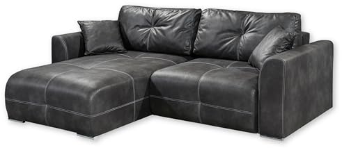 DOLAN Ecksofa mit Schlaffunktion in Lederoptik, Anthrazit - Moderne Eckcouch in L-Form mit Bettkasten - 247 x 90 (70) x 190 cm (B/H/T)