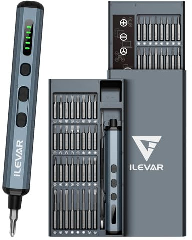 ILEVAR Juego de destornilladores eléctricos de precisión 68 en 1, mini herramienta de reparación inalámbrica para gafas, portátiles, consola, 5 ajustes de torsión, funda magnética, puntas Torx y