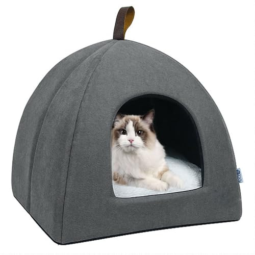 Voarge Letto per gatto morbido pile caldo, letti per gatto, nido con cuscino interno estraibile e lavabile, grigio, Large