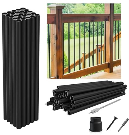 50-Pack 36x3/4 Aluminum Deck Balusters Hollow Round Deck Railing Spindles Matte Coated Black for Wood and Composite Deck Indoor Outdoor